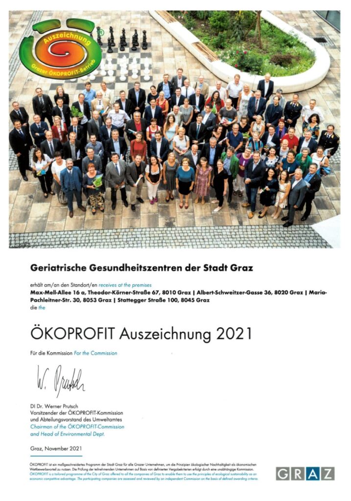 Urkunde für die Auszeichnung Oköprofit 2021