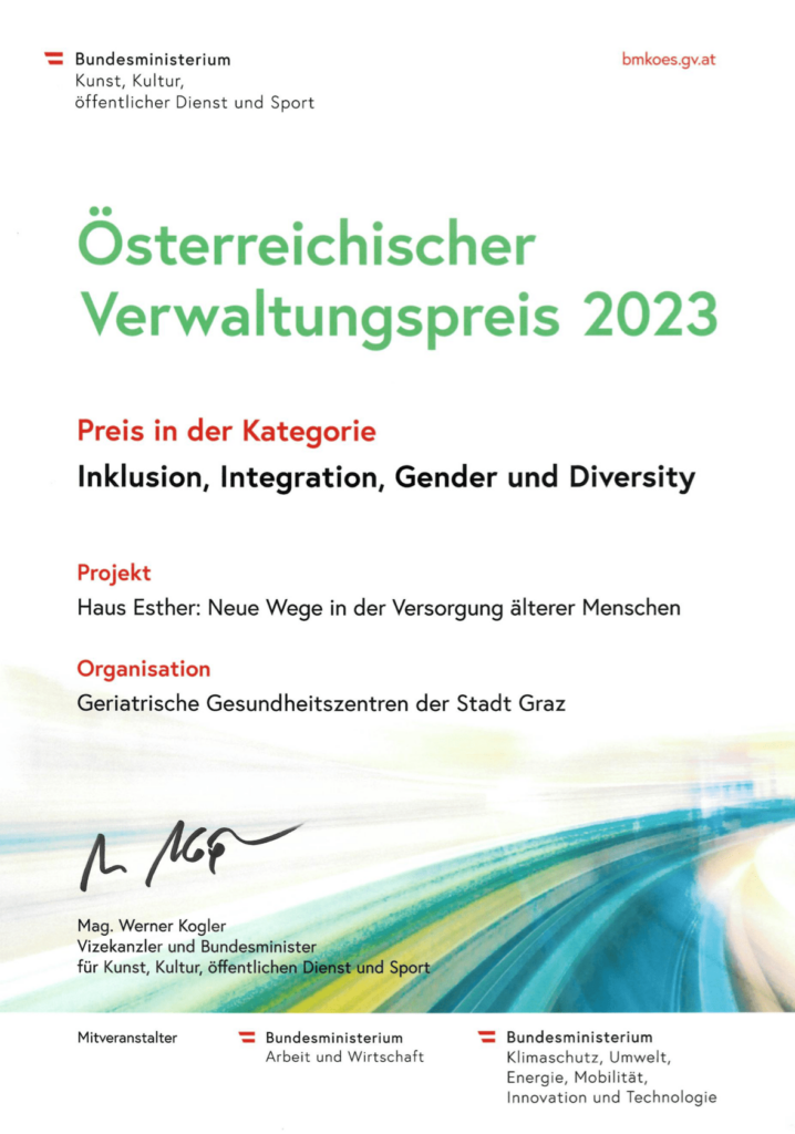 Urkunde Österreichischer Verwaltungspreis 2023