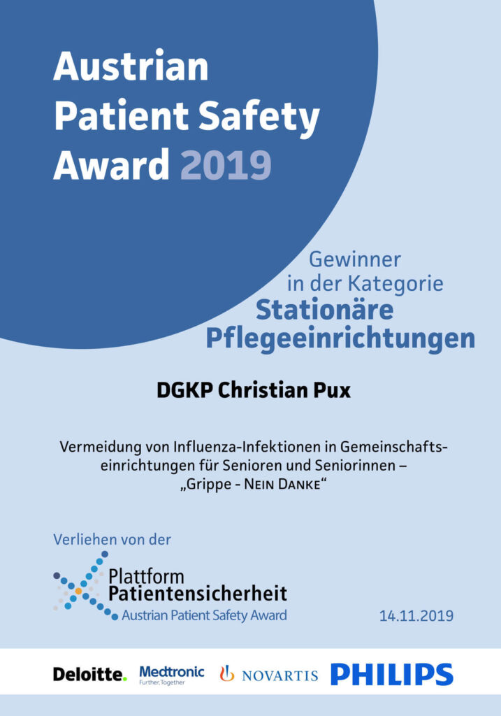 Urkunde des Austrian Patient Safety Awards 2019