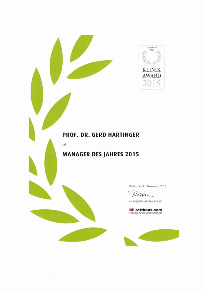 Urkunde für Gerd Hartinger als Manager des Jahres 2015