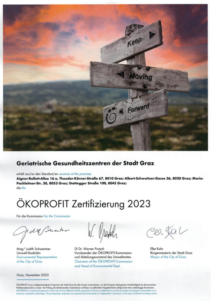 Urkunde Ökoprofit Zertifizierung im Jahr 2023