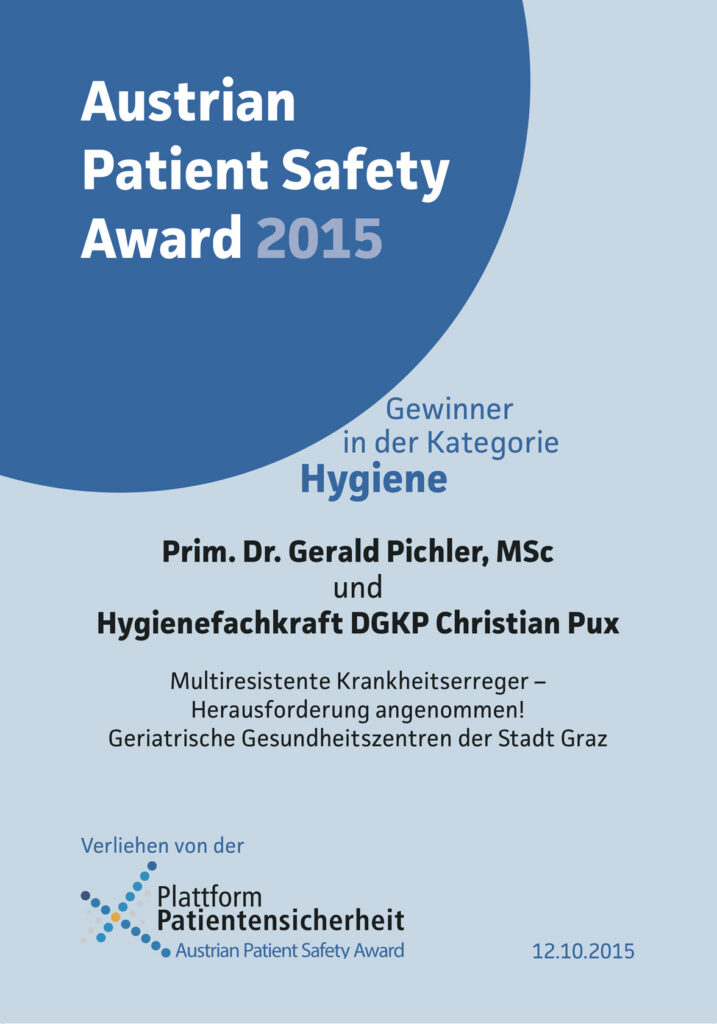 Urkunde Austrian Patient Safety Award 2015