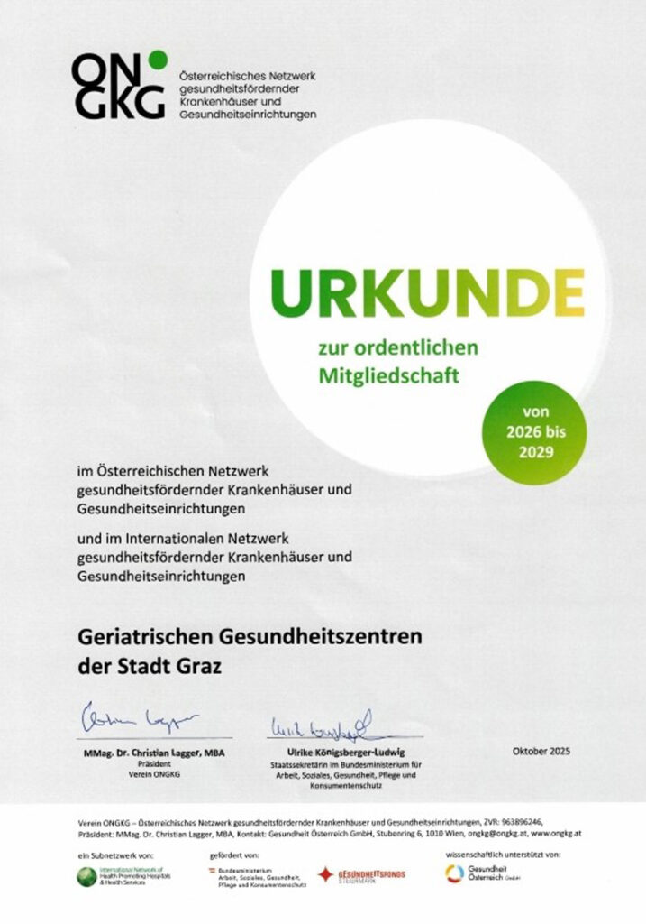 Urkunde der ONGKG Mitgliedschaft