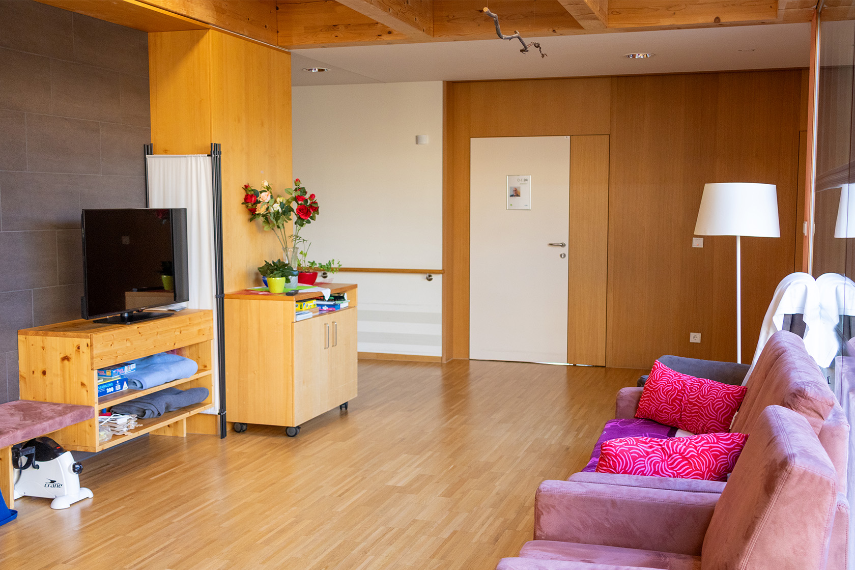 Wohnbereich des Hauses mit Couch und Fernseher